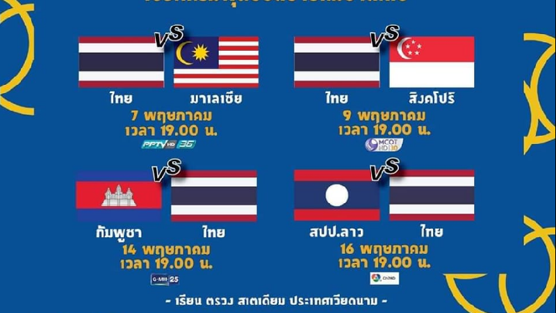 โปรแกรมการแข่งขันฟุตบอลและฟุตซอลชาย-หญิง ทีมชาติไทย ชุดซีเกมส์ 31