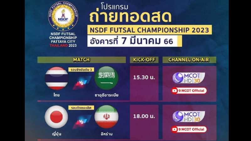 ลิงก์รับชมการแข่งขัน NSDF Futsal Championship 2023