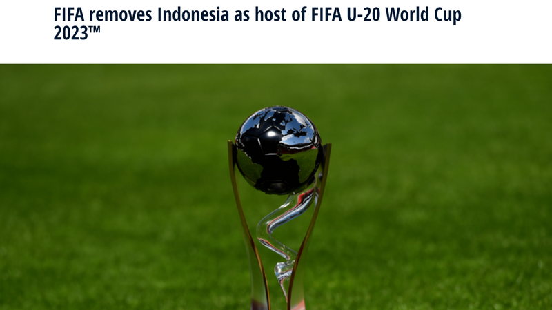 FIFA ถอดอินโดนีเซียจากการเป็นเจ้าภาพฟุตบอลโลก U-20 ปี 2023