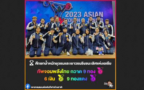 ทัพจอมพลังไทยกวาด 9 ทอง 6 เงิน 9 ทองแดง ศึกยกน้ำหนักยุวชนและเยาวชนเอเชียที่อินเดีย