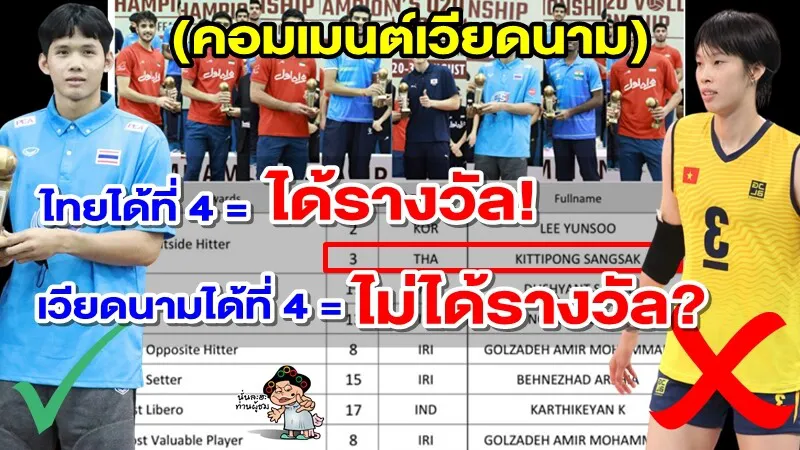 ทำไมหนุ่มไทยได้อันดับ 4 แต่ได้รางวัลประเภทบุคคล แต่ VN ไม่ได้