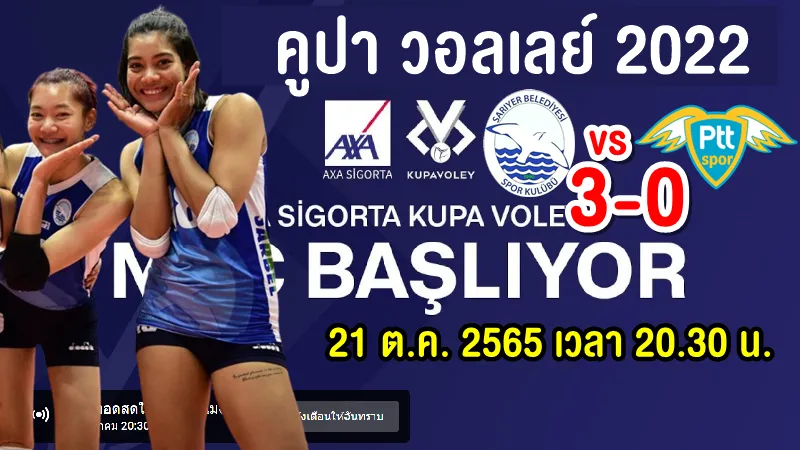 เพียว+บุ๋มบิ๋ม พาทีมซาริเยร์ชนะPTT 3-0 ศึก คูปา วอลเลย์ 2022