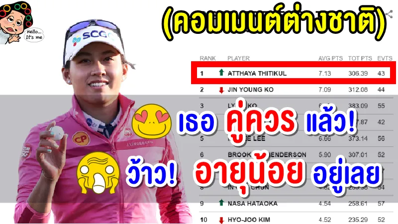คอมเมนต์ต่างชาติหลังโปรจีน อาฒยา ฐิติกุล รั้งมือหนึ่งโลก